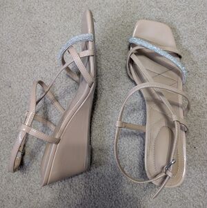 Kelly & Katie Beige Wedges with Silver Straps